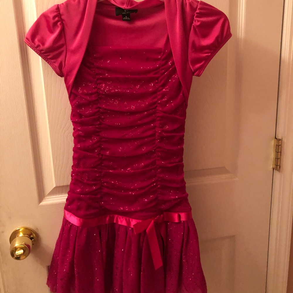 Girls’ Size 8 Hot Pink Sparky Dress with Attached Jacket